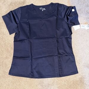 UA Butter-Soft STRETCH Women's 4-Pocket V-Neck Scrub Top Navy Large NWT